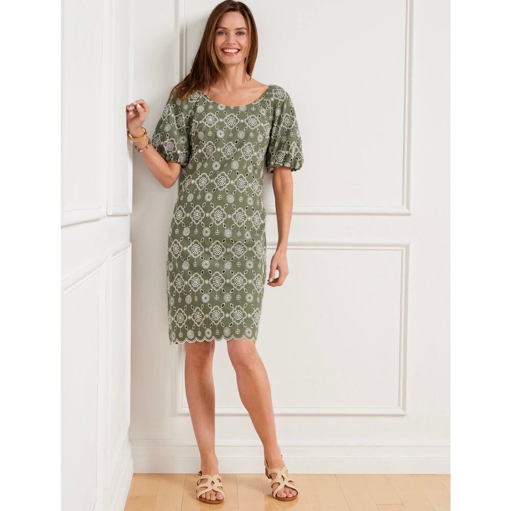 Talbots Puff Sleeve Embroidered Shift Dress Size 6